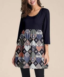 Budget 🌟 Nanu | Dark Purple Hearts Three-Quarter Sleeve Empire-Waist Tunic - 👩 Women 😀