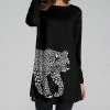 Coupon ✔️ Nanu | Black & White Walking Leopard Long-Sleeve Tunic - 👩 Women 🛒