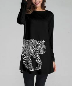 Coupon ✔️ Nanu | Black & White Walking Leopard Long-Sleeve Tunic - 👩 Women 🛒