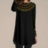 Cheapest ❤️ Nanu | Black & Gold Geometric Long-Sleeve Tunic - 👩 Women ✔️