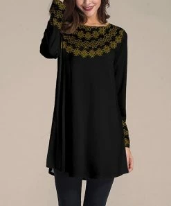 Cheapest ❤️ Nanu | Black & Gold Geometric Long-Sleeve Tunic - 👩 Women ✔️