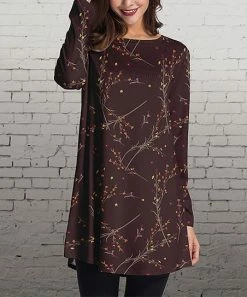 Deals 😉 Nanu | Burgundy & Mustard Floral Long-Sleeve Tunic - 👩 Women & Plus 🎉