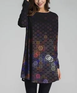 New ❤️ Nanu | Black Floral Long-Sleeve Tunic - 👩 Women & Plus 😉