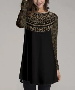 Promo 🔔 Nanu | Black & Tan Geometric Long-Sleeve Tunic - 👩 Women ⭐