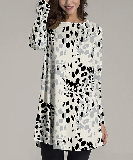 Coupon ๐ Nanu | Cream & Black Cheetah Dot Long-Sleeve Tunic - ๐ฉ Women โจ