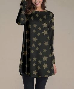 Coupon 🔥 Nanu | Black & Gold Star Long-Sleeve Swing Tunic - 👩 Women & Plus 😍