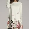 Hot Sale 👏 Nanu | Cream Floral Long Sleeve Tunic - Plus 👍