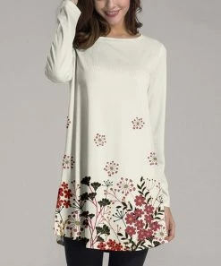 Hot Sale 👏 Nanu | Cream Floral Long Sleeve Tunic - Plus 👍