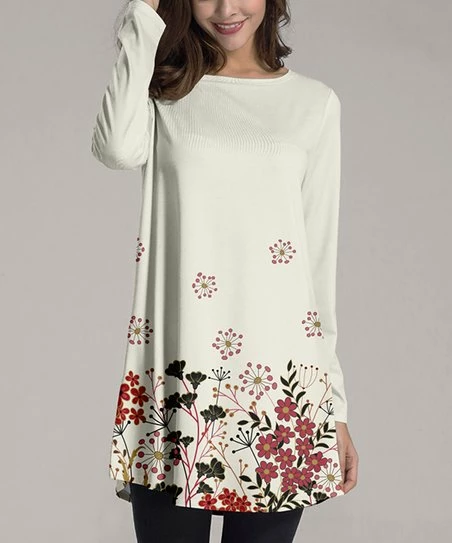Hot Sale ๐ Nanu | Cream Floral Long Sleeve Tunic - Plus ๐