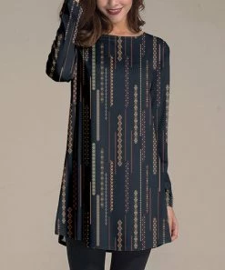 Best deal 🛒 Nanu | Navy & Red Abstract Long-Sleeve Tunic - 👩 Women 😉