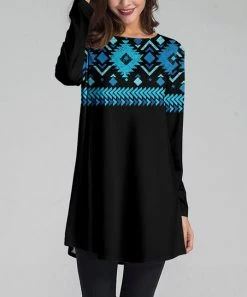 Hot Sale 🌟 Nanu | Black & Blue Geometric Long-Sleeve Tunic - 👩 Women 🌟