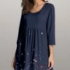Best Pirce ⌛ Nanu | Navy & Red Star Three-Quarter Sleeve Empire-Waist Tunic - 👩 Women & Plus 😉