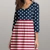 Outlet ✔️ Nanu | Blue & White Stars & Stripes Three-Quarter Sleeve Empire-Waist Tunic - 👩 Women 😍