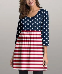 Outlet ✔️ Nanu | Blue & White Stars & Stripes Three-Quarter Sleeve Empire-Waist Tunic - 👩 Women 😍
