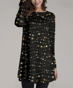 Coupon ⭐ Nanu | Black & Gold Star Scoop Neck Long-Sleeve Tunic - 👩 Women & Plus 🛒