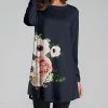 Cheap 🛒 Nanu | Dark Blue & Pink Floral Long-Sleeve Tunic - Plus 💯