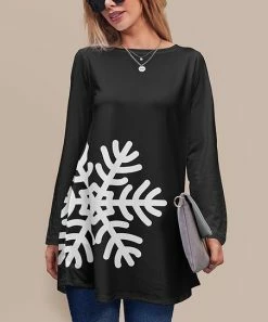 Top 10 😍 Nanu | Black & White Snowflake Long-Sleeve Tunic - 👩 Women & Plus 😀