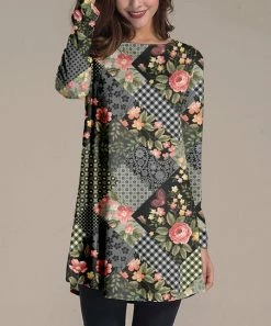 New 🎉 Nanu | Black & Pink Floral Patchwork Long-Sleeve Tunic - 👩 Women 🎉