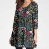 Discount 🎁 Nanu | Dark Gray & Blue Floral Three-Quarter Sleeve Empire-Waist Tunic - Plus ❤️