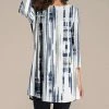 Budget 🧨 Nanu | White & Blue Vertical Bar Three-Quarter Sleeve Tunic - Plus 🔔