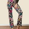 Flash Sale ❤️ Nanu | Black & Pink Flowers Leopard Flared Yoga Pants - 👩 Women 😀