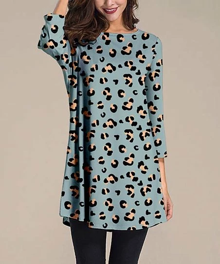 Promo โ๏ธ Nanu | Blue & Colorful Leopard Three-Quarter Sleeve Tunic - ๐ฉ Women & Plus โค๏ธ
