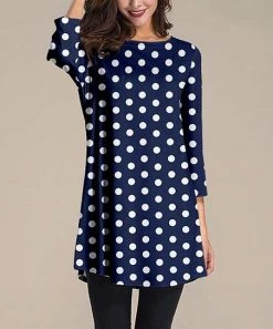 Coupon 🎁 Nanu | Dark Blue & White Dots Three-Quarter Sleeve Tunic - Plus 🤩