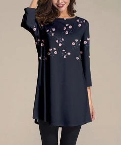 Deals 😍 Nanu | Navy & Peach Flowers Three-Quarter Sleeve Tunic - Plus ❤️