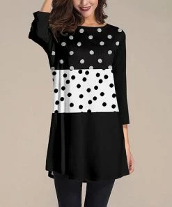Coupon ✔️ Nanu | White & Black Polka Dot Three-Quarter Sleeve Tunic - Plus 🤩