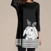 Promo ⌛ Nanu | Black & White Rabbit Three-Quarter Sleeve Tunic - 👩 Women ⌛
