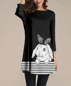 Promo ⌛ Nanu | Black & White Rabbit Three-Quarter Sleeve Tunic - 👩 Women ⌛