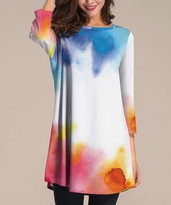 Budget 🤩 Nanu | White & Orange Gradient Ramp Three-Quarter Sleeve Tunic - Plus ✔️