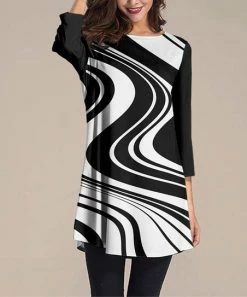 Best deal 💯 Nanu | Black & White Swirl Three-Quarter Sleeve Tunic - Plus ✔️