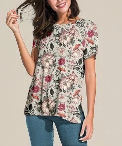 Deals 🔔 Nanu | Ivory Floral Slit-Sleeve Split-Hem Tunic - Plus 😉