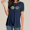 Cheap 🥰 Nanu | Dark Blue Abstract Short-Sleeve Tunic - 👩 Women 😍