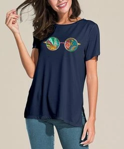 Cheap 🥰 Nanu | Dark Blue Abstract Short-Sleeve Tunic - 👩 Women 😍