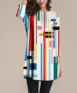 Best Pirce 💯 Nanu | White & Blue Abstract Lines Three-Quarter Sleeve Tunic - Plus ⌛