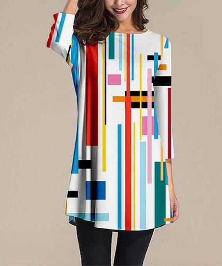 Best Pirce ๐ฏ Nanu | White & Blue Abstract Lines Three-Quarter Sleeve Tunic - Plus โ