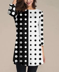 Best deal 👏 Nanu | Black & White Dot Three-Quarter Sleeve Tunic - 👩 Women & Plus 👍