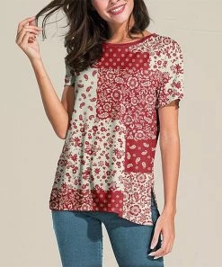 Flash Sale 😉 Nanu | Red & Cream Bandana Slit-Sleeve Split Hem Tunic - 👩 Women 😉