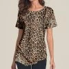 Promo ❤️ Nanu | Black & Brown Leopard Short-Sleeve Asymmetrical-Hem Tunic - 👩 Women & Plus 🎉