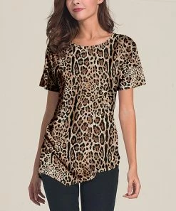 Promo ❤️ Nanu | Black & Brown Leopard Short-Sleeve Asymmetrical-Hem Tunic - 👩 Women & Plus 🎉