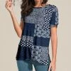 Buy ❤️ Nanu | Dark Blue Patchwork Slit-Sleeve Split-Hem Tunic - 👩 Women 🌟