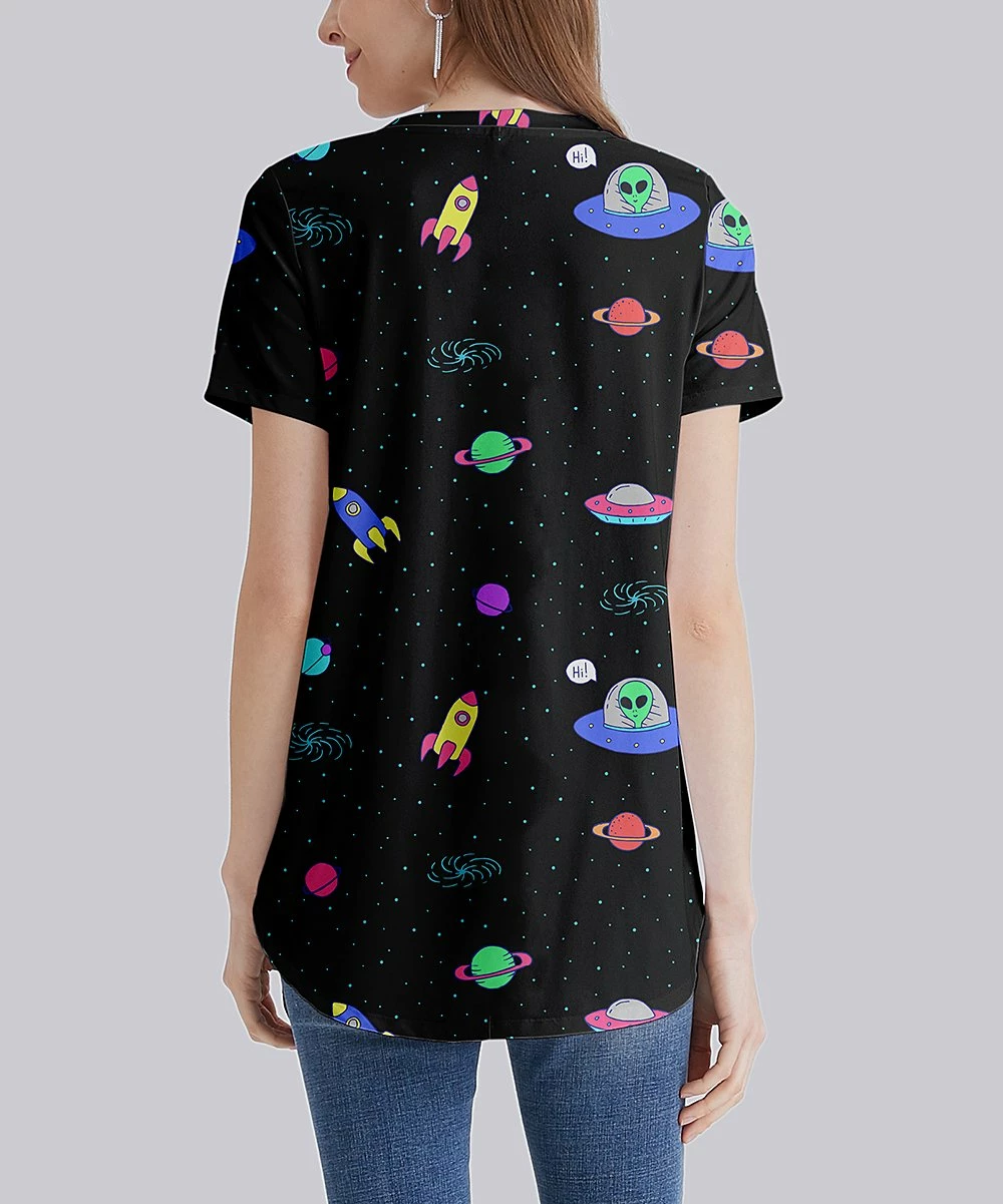 Budget 🎁 Nanu | Black Outer Space Curved-Hem Tee - 👩 Women & Plus 🎁 - Image 2
