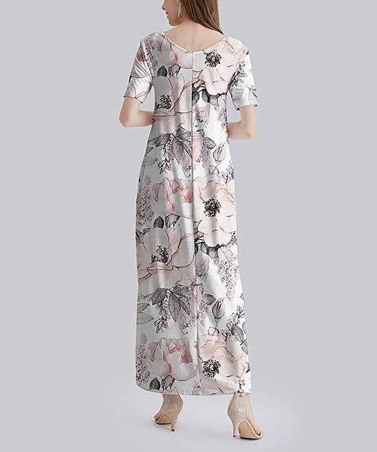Best deal ๐ Nanu | White & Pink Floral V-Neck Short-Sleeve Maxi ๐ Dress - Plus ๐ - Image 2