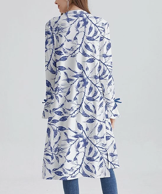 Outlet ๐ Nanu | White & Blue Leaves Ruffle-Sleeve Open Cardigan - ๐ฉ Women ๐งจ - Image 2