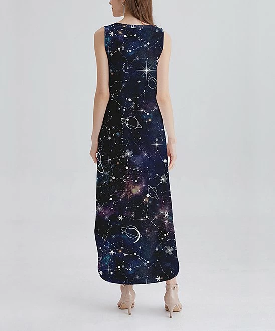 Best Pirce 🎁 Nanu | Black & Blue Outer Space Sleeveless Curved-Hem Maxi 👗 Dress - 👩 Women & Plus 🤩 - Image 2