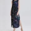 Best Pirce 🎁 Nanu | Black & Blue Outer Space Sleeveless Curved-Hem Maxi 👗 Dress - 👩 Women & Plus 🤩