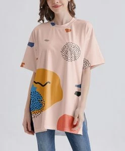 New ⌛ Nanu | Peach & Orange Abstract Split-Hem Boyfriend Tee - 👩 Women & Plus 🎁