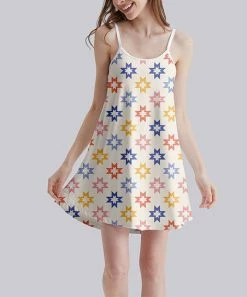 Buy 👏 Nanu | Cream & Blue Abstract Stars Sleeveless Sleep 👗 Dress - 👩 Women & Plus 🎉